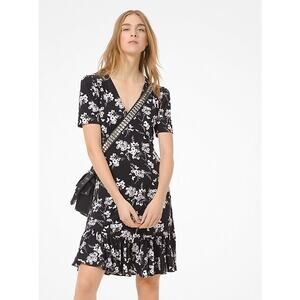 Michael Michael Kors Botanical Print Matte Jersey Dress Black & White Size‎ XL